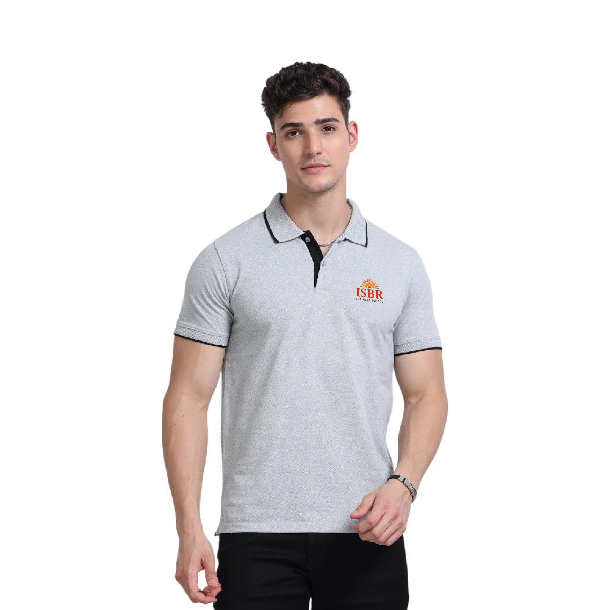 Greys&Blues EcoBlend Polo Tshirt- Grey Melange with Black Tipping
